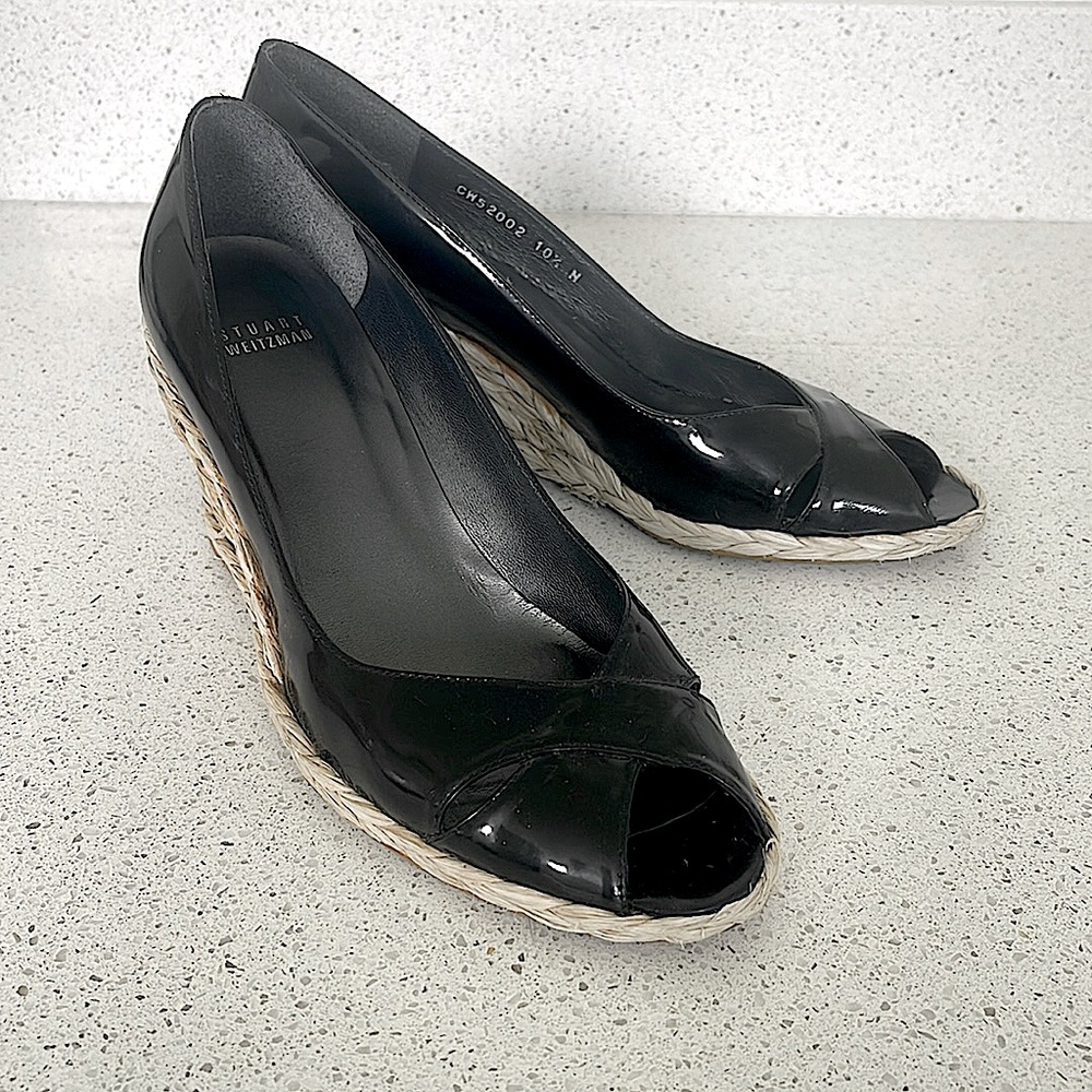 Stuart Weitzman Black Patent Espadrilles